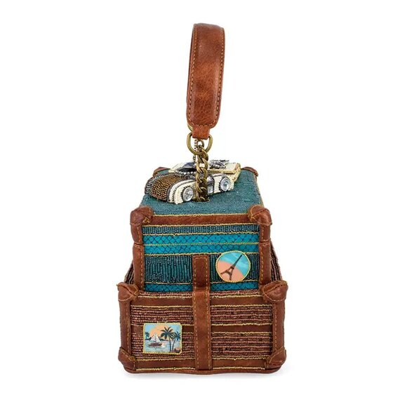 Mary Frances Baggage Claim Beaded Suitcase Handbag Brown Blue Bag Tour Purse NEW - Picture 9 of 9